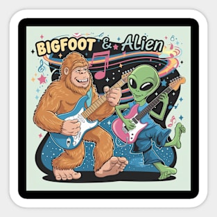 Alien Bigfoot Guitar Jam, Cosmic Cryptid Design Sticker